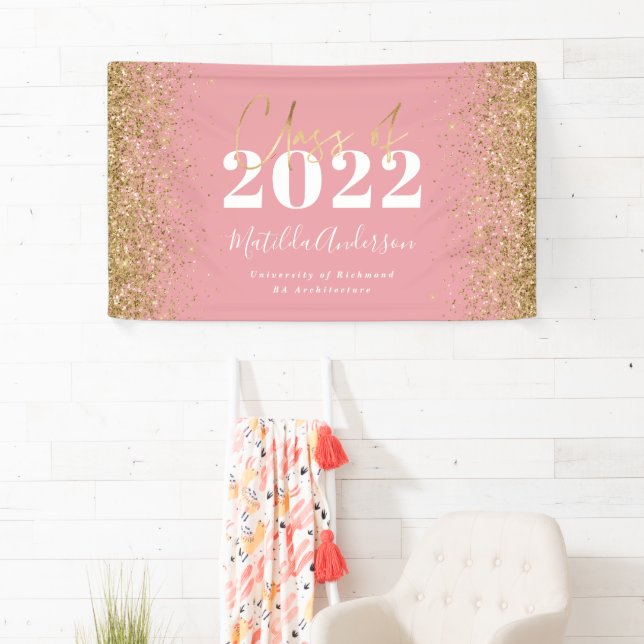 pink gold glitter script class of graduation banner (Insitu)