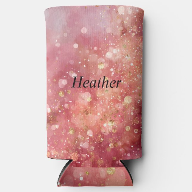 Pink & Gold Glitter  Seltzer Can Cooler (Front)