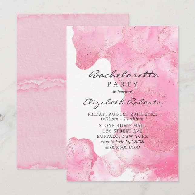 Pink Gold Glitter Smoke Bachelorette Party Invitat Invitation (Front/Back)