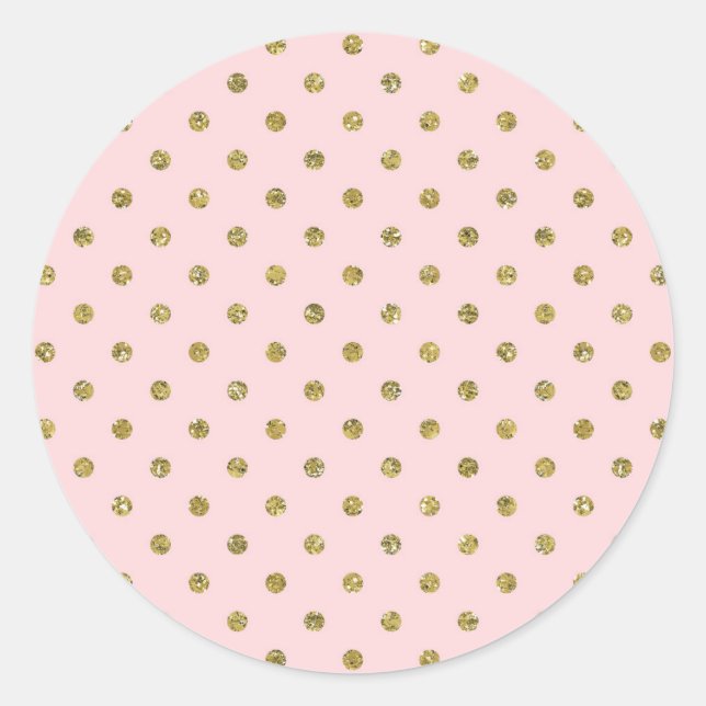 Pink & Gold Glitter Sparkle Polka Dots Chic Party Classic Round Sticker (Front)