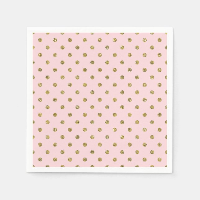 Pink & Gold Glitter Sparkle Polka Dots Chic Party Napkin (Front)