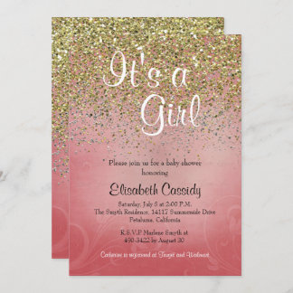 Pink & Gold Glitter Sprinkle Baby Shower Invite