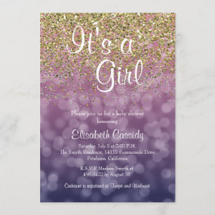 Pink & Gold Glitter Sprinkle Baby Shower Invite