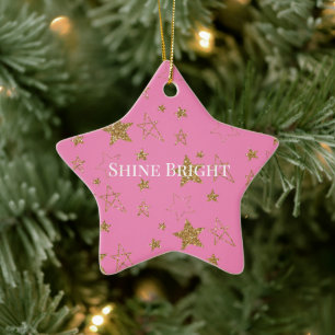 Pink Gold Glitter Stars Ceramic Tree Decoration