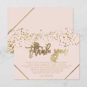 Pink gold glitter stripe thank you baby shower card