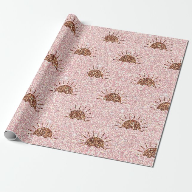 Pink Gold Glitter Sunset Pattern Design Wrapping Paper (Unrolled)