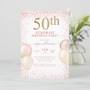 Pink Gold Glitter Surprise 50th Birthday Invitation