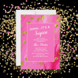 Pink Gold Glitter Surprise Birthday Party Invitation