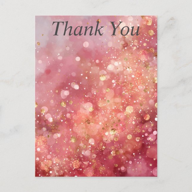 Pink & Gold Glitter Thank You Card (Front)