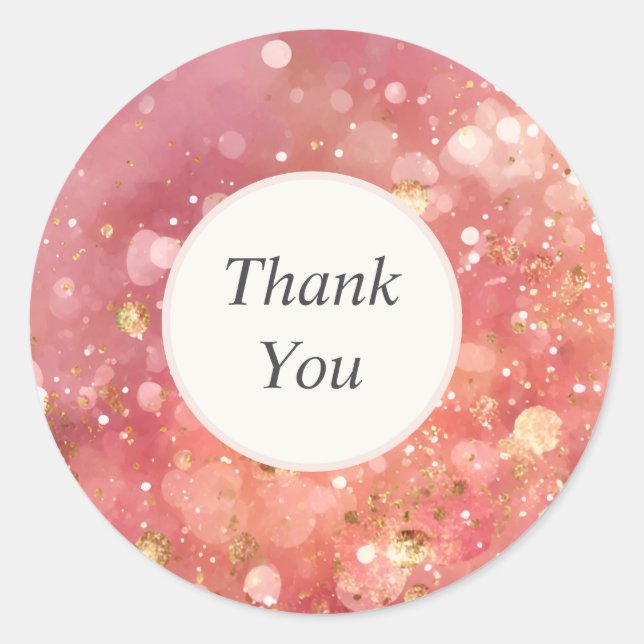 Pink & Gold Glitter Thank You Sticker (Front)