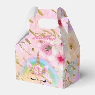 Pink Gold Glitter Unicorn Face Girl Birthday Party Favour Box