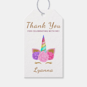 Pink Gold Glitter Unicorn Floral Gift Tags
