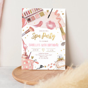 Pink Gold Glitz Spa Birthday Girl Makeup Invitation