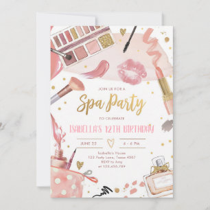 Pink Gold Glitz Spa Birthday Girl Makeup Invitation