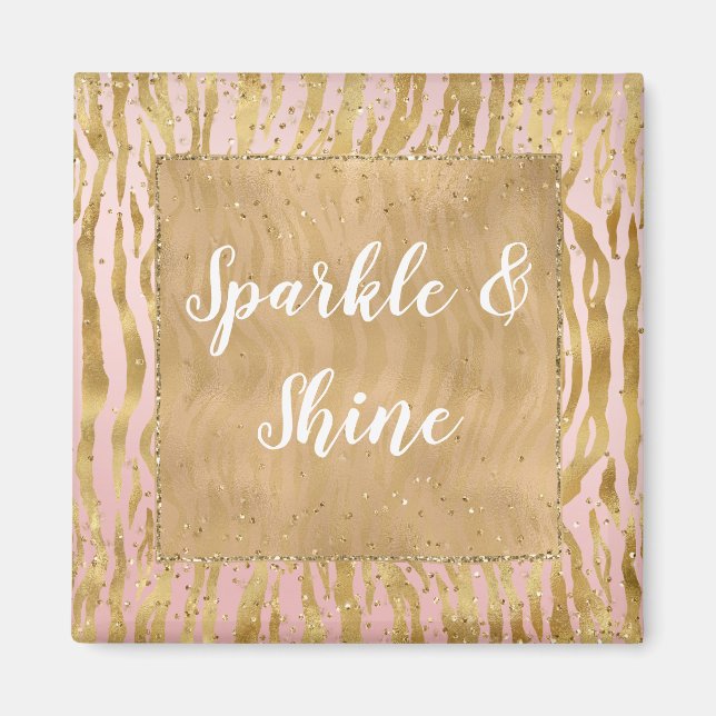 Pink Gold Glitz Sparkle Zebra Print       Magnet (Front)