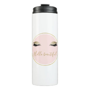 Pink Gold Glitzy Black Eyelashes Thermal Tumbler
