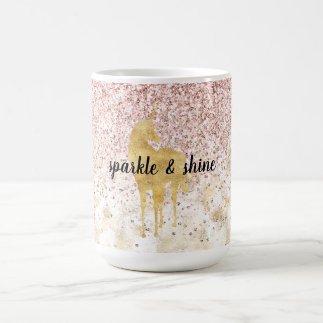 Pink Gold Glitzy Glitter Unicorn Coffee Mug (Center)