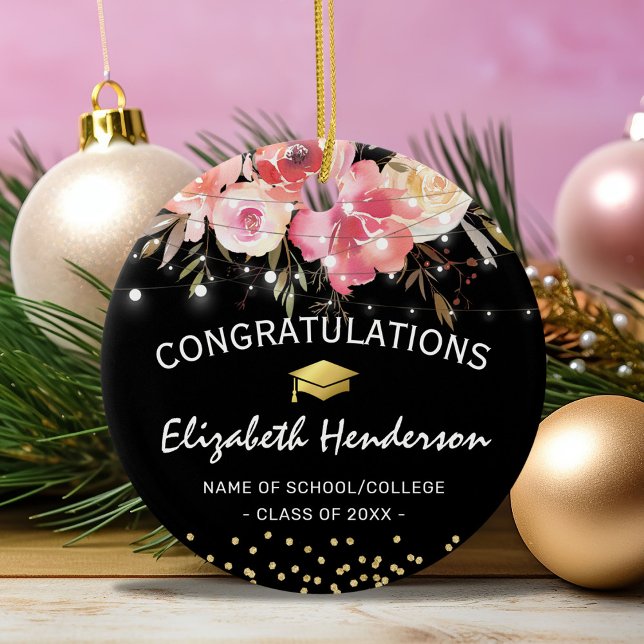 Pink & Gold Graduation Cap Ceramic Tree Decoration (Creator Uploaded)