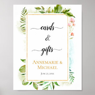 Pink Gold Green Botanicals "Cards & Gifts" Sign