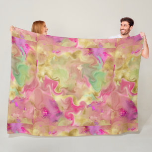 Pink, gold, green marble ink fleece blanket