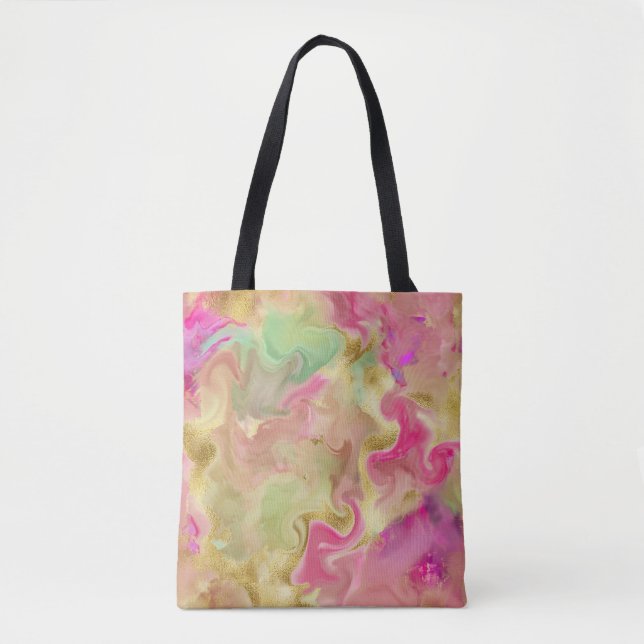 Pink, gold, green marble ink print tote bag (Front)
