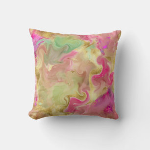 Pink, gold, green marble print pillow
