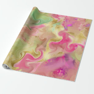 Pink, gold, green, marble print wrapping paper