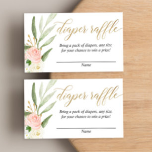 Pink gold greenery baby shower diaper raffle cards