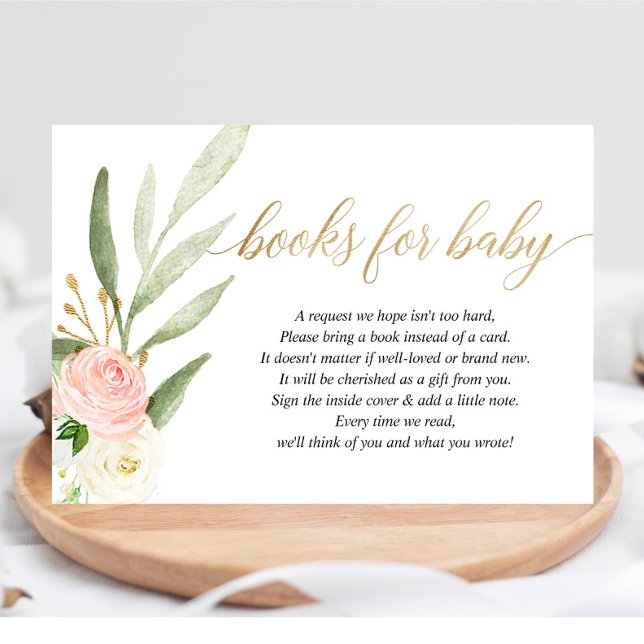 Pink gold greenery book request books for baby enc enclosure card (Creator Uploaded)