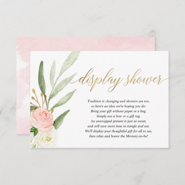 Pink gold greenery display shower girl baby shower enclosure card (Front/Back)