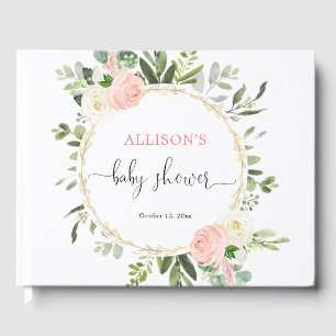 Pink gold greenery floral girl baby shower guest book