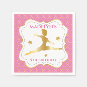 Pink Gold Gymnast Gymnastics Girl Birthday Party Napkin