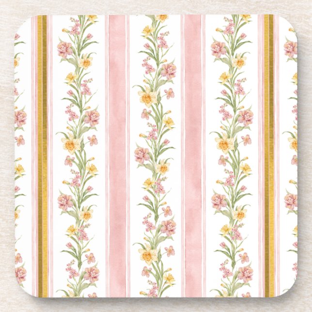 Pink Gold Hard Plastic Square Coaster  (Front)