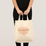 Pink gold heart and script custom honeymoon vibe tote bag<br><div class="desc">Cute Personalised honeymoon vibes tote bags for new bride features colour editable pink heart shape,  gold modern script,  and custom name.</div>