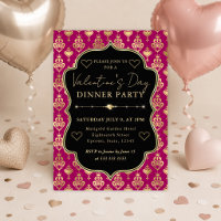 Pink & Gold Heart Damask Valentine's Dinner Party
