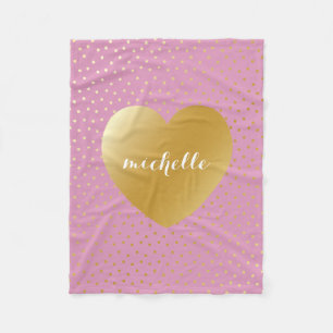 Pink Gold Heart Dots Pattern Custom Monogram Fleece Blanket