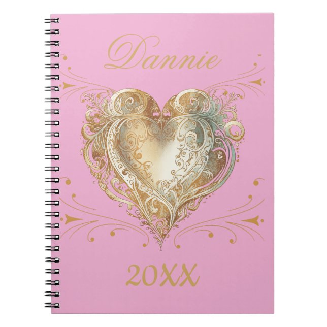  Pink & Gold Heart Elegant Custom  Notebook (Front)