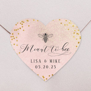 Pink Gold Heart Meant to Bee Honey Wedding Favour Sticker