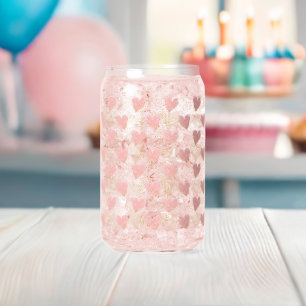 Pink & Gold Hearts Aesthetic Can Glass