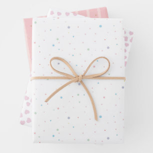 Pink Gold Hearts Dots Gift Wrapping Paper Sheets