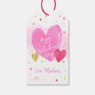 Pink Gold Hearts Happy Valentine's Day Gift Tags