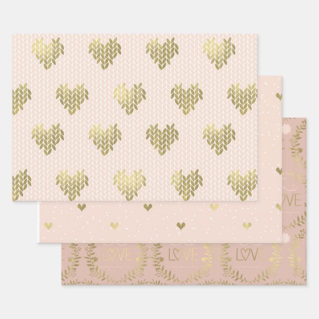 Pink Gold Hearts Love Wrapping Paper Sheets (Set)