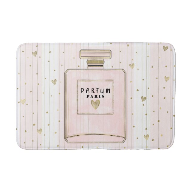 Pink & Gold Hearts Paris Parfum Chic Fashion Bath Mat (Front)