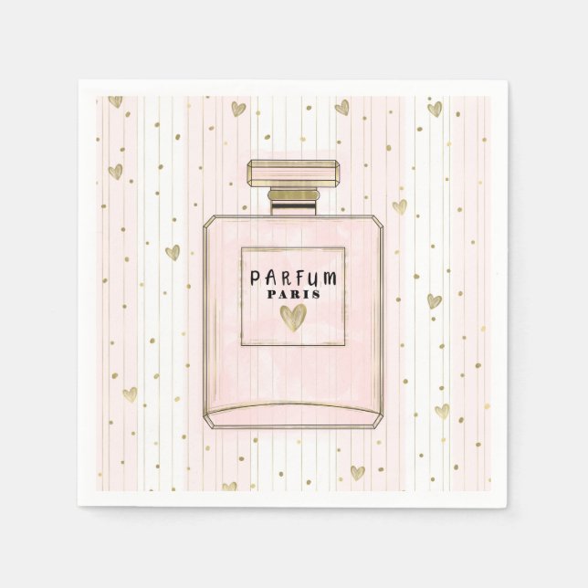 Pink & Gold Hearts Paris Parfum Chic Fashion Napkin (Front)
