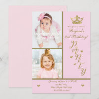 Pink & Gold Hearts Princess Crown 2 Photo Party