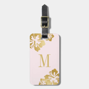 Pink Gold Hibiscus Tropical Flower Pretty Luggage Tag