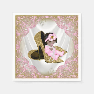 Pink Gold High Heel Shoe Ethnic Girl Baby Shower Napkin