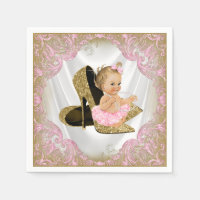 Pink Gold High Heel Shoe Pearl Girl Baby Shower