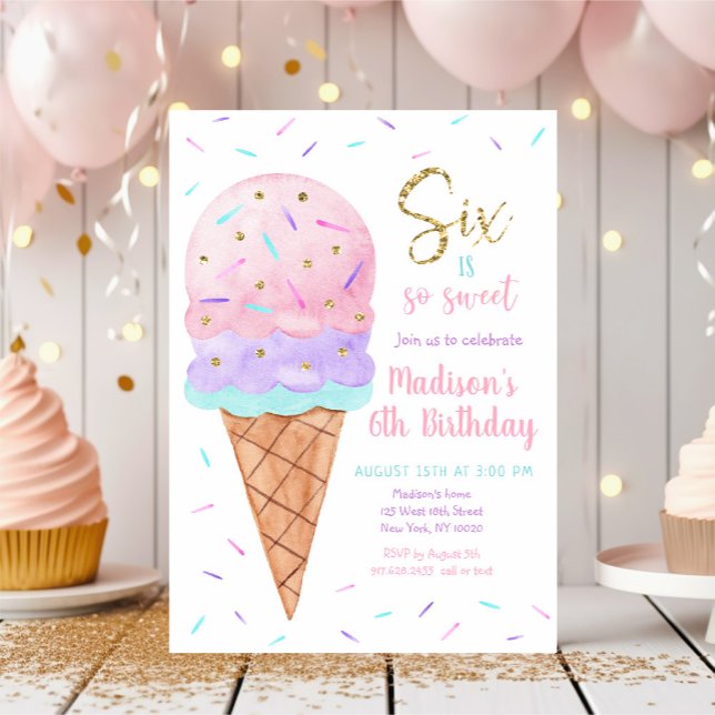 Pink Gold Ice 6th Cream Birthday Invitation (Creator Uploaded)