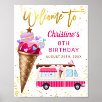 Pink Gold Ice Cream Truck Birthday Party Welcome